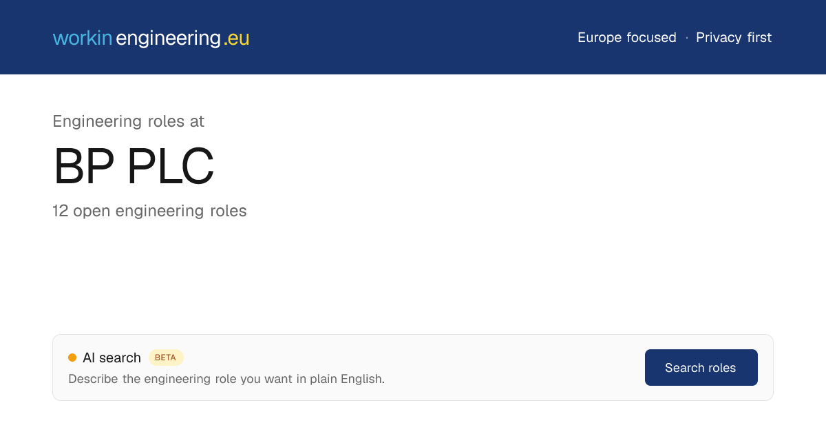 12 Engineering Jobs at BP PLC · workinengineering.eu