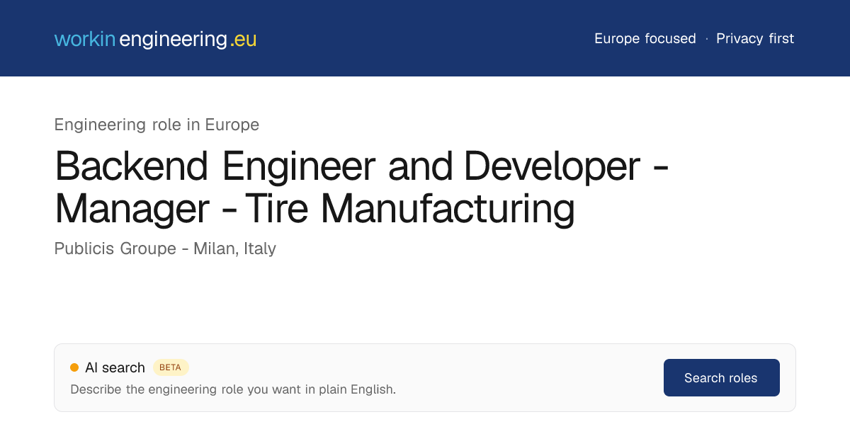 Backend Engineer and Developer - Manager - Tire Manufacturing at ...